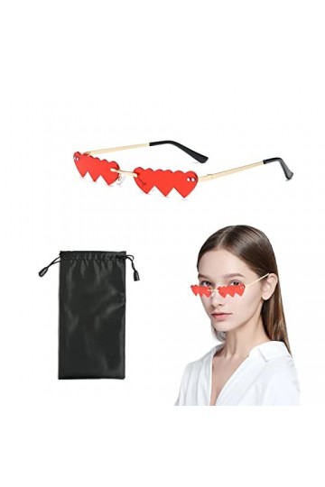TIANNAIT 1 paire de lunettes de soleil en forme de cœur avec 1 poche à lunettes, forme irrégulière, lunettes de soleil rétro 