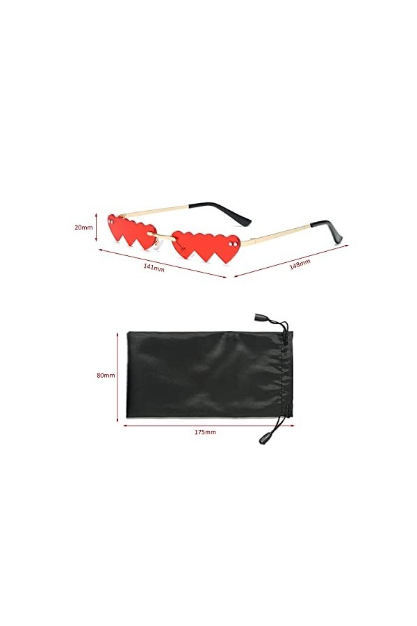 TIANNAIT 1 paire de lunettes de soleil en forme de cœur avec 1 poche à lunettes, forme irrégulière, lunettes de soleil rétro 