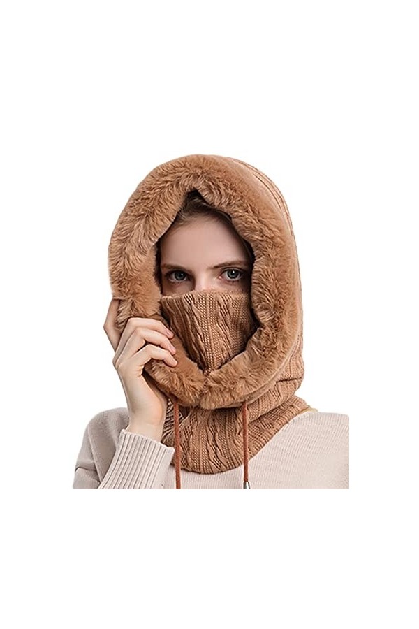 FEOYA Cagoule Hiver Femme Polaire Chapeau Balaclava Chaud Coupe-Vent Une Pièce Chapeau Masque Écharpes Tricoté Épais Taille U