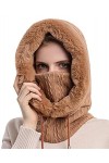 FEOYA Cagoule Hiver Femme Polaire Chapeau Balaclava Chaud Coupe-Vent Une Pièce Chapeau Masque Écharpes Tricoté Épais Taille U