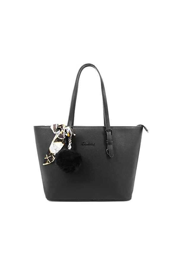 Gallantry - Sac à Main Femme Pompon Fourrure En Soie Imprimé - Sac Shopping Fourre-Tout Format A4 Cours Lycée - Sac Cabas Sim