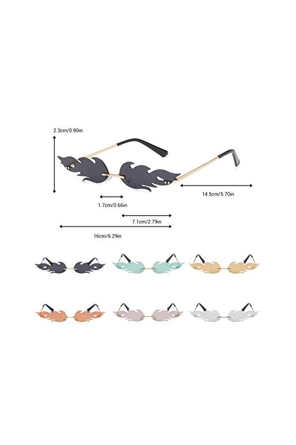 Lunettes de Soleil pour Femmes - Lunettes de Soleil en Forme de Flammes créatives pour Femmes, Montures de Lunettes en métal 