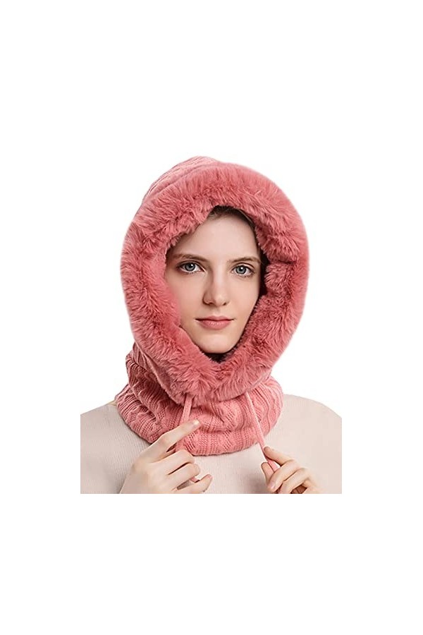 FEOYA Cagoule Hiver Femme Polaire Chapeau Balaclava Chaud Coupe-Vent Une Pièce Chapeau Masque Écharpes Tricoté Épais Taille U