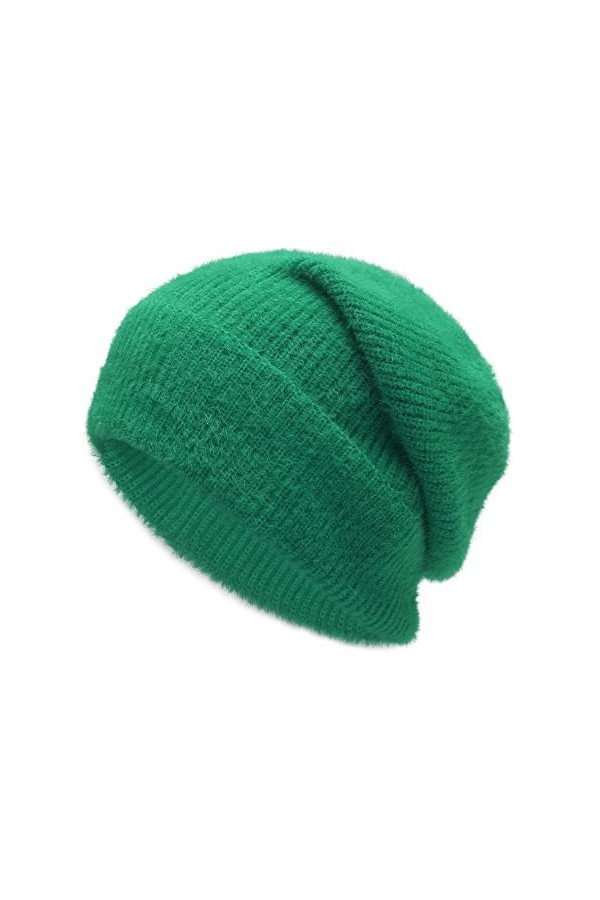 ZLYC Bonnet dhiver souple en tricot côtelé chaud pour homme et femme, Vert uni, taille unique