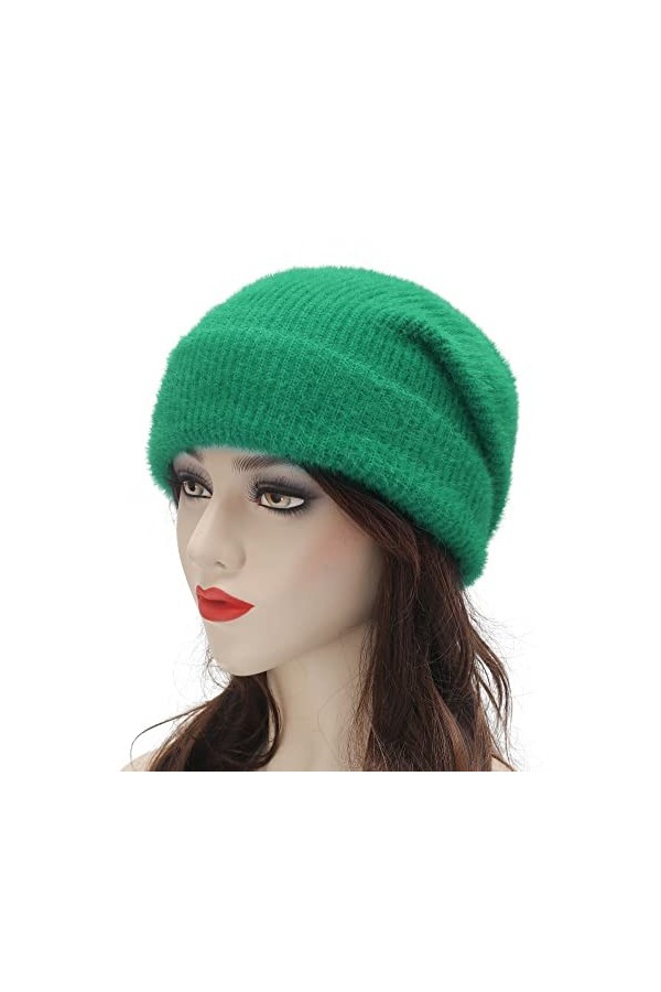 ZLYC Bonnet dhiver souple en tricot côtelé chaud pour homme et femme, Vert uni, taille unique