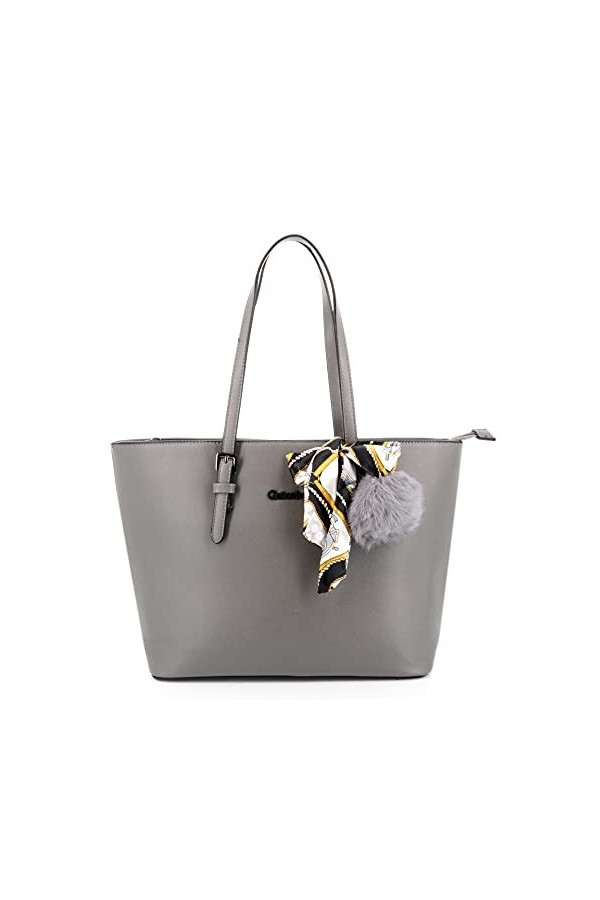 Gallantry - Sac à Main Femme Pompon Fourrure En Soie Imprimé - Sac Shopping Fourre-Tout Format A4 Cours Lycée - Sac Cabas Sim