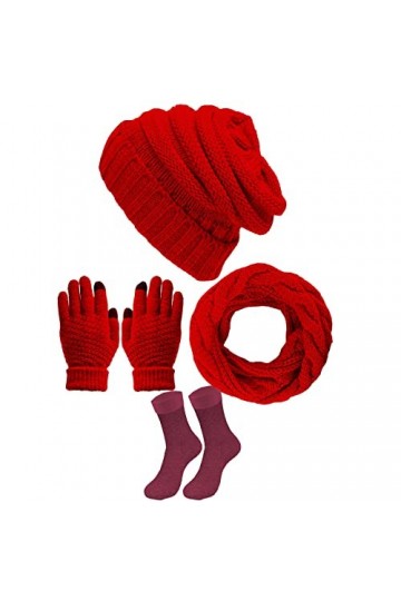 4 Pièces Ensemble Bonnet Écharpe Gants en Tricot Chaussettes pour Femmes,Gants à écran Tactile Tricotés Écharpe Chapeau Bonne