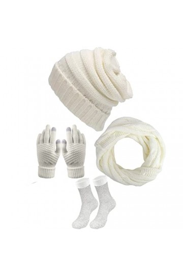 4 Pièces Ensemble Bonnet Écharpe Gants en Tricot Chaussettes pour Femmes,Gants à écran Tactile Tricotés Écharpe Chapeau Bonne