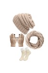 4 Pièces Ensemble Bonnet Écharpe Gants en Tricot Chaussettes pour Femmes,Gants à écran Tactile Tricotés Écharpe Chapeau Bonne