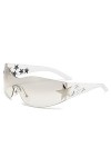 OCKULT Lunettes de soleil Y2k sans monture UV400 pour femmes et hommes punk lunettes tendance soleil cinq strass Z7D4 3D lune