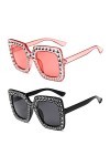 TSHAOUN 2 pièces Lunettes de Soleil pour Lunettes de Soleil carrées surdimensionnées Strass Shades Women,Lunettes de soleil S