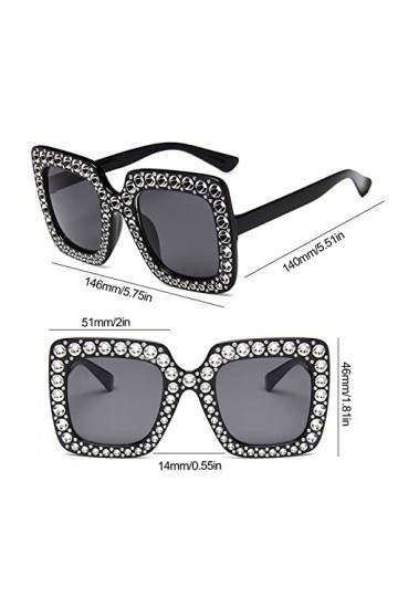 TSHAOUN 2 pièces Lunettes de Soleil pour Lunettes de Soleil carrées surdimensionnées Strass Shades Women,Lunettes de soleil S