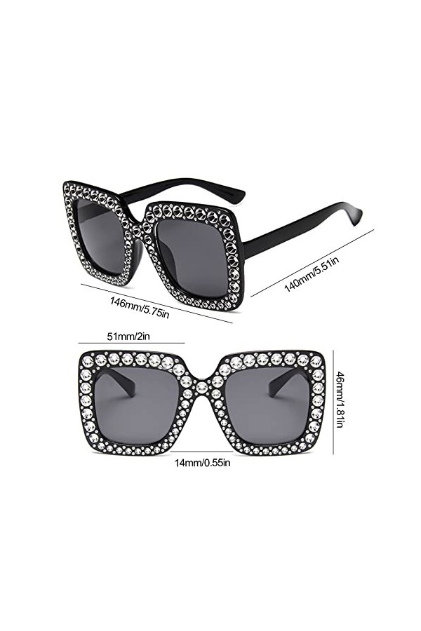 TSHAOUN 2 pièces Lunettes de Soleil pour Lunettes de Soleil carrées surdimensionnées Strass Shades Women,Lunettes de soleil S