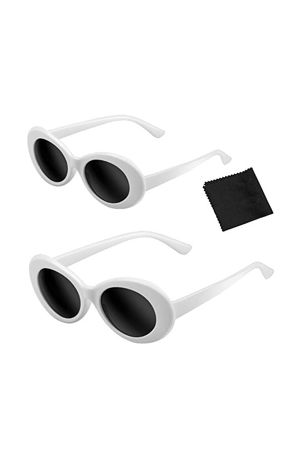 KAONESS 2 Pièces Lunettes de Soleil Vintage Lunettes de Soleil Ovales pour Hommes Femmes Extérieur Blanc 