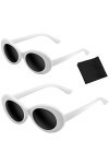 KAONESS 2 Pièces Lunettes de Soleil Vintage Lunettes de Soleil Ovales pour Hommes Femmes Extérieur Blanc 