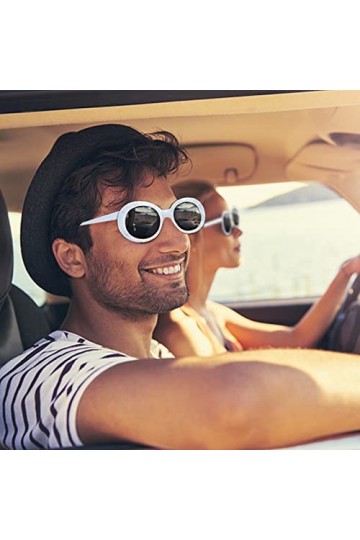 KAONESS 2 Pièces Lunettes de Soleil Vintage Lunettes de Soleil Ovales pour Hommes Femmes Extérieur Blanc 