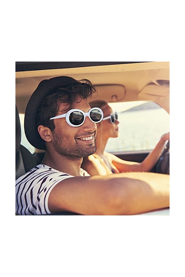 KAONESS 2 Pièces Lunettes de Soleil Vintage Lunettes de Soleil Ovales pour Hommes Femmes Extérieur Blanc 