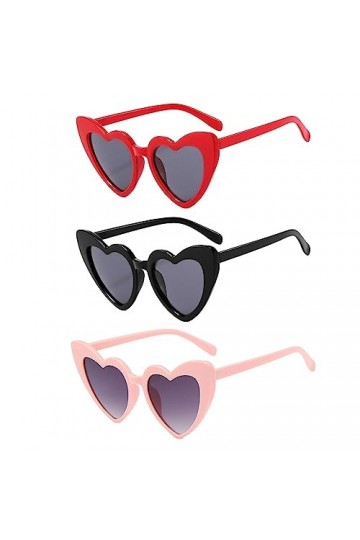 VIKSAUN 3 Paires Lunettes de Soleil en Forme de Coeur, Lunettes de soleil Vintage Love Heart des années 70, Lunette de Soleil
