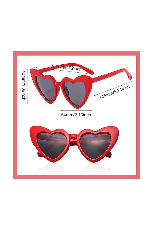 VIKSAUN 3 Paires Lunettes de Soleil en Forme de Coeur, Lunettes de soleil Vintage Love Heart des années 70, Lunette de Soleil