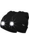 ATNKE 2 Pièces Chaud LED tricoté Chapeau de Bonnet Unisexe avec,USB Rechargeable Chapeau de Course Ultra Lumineux 4 LED Lampe