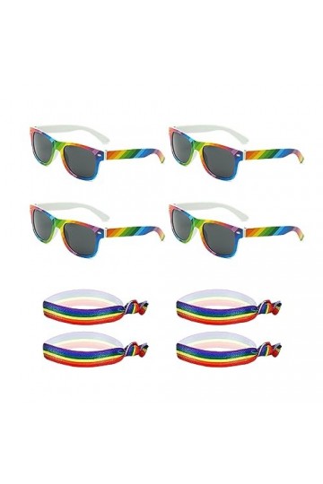 TAFACE 4pcs Rainbow Sunglasses, 4pcs Rainbow Wristband, Rainbow Glasses, Gay Pride Rainbow Style Lunettes De Soleil, Lunettes