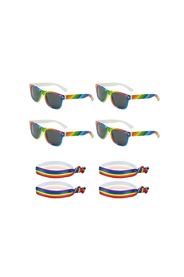 TAFACE 4pcs Rainbow Sunglasses, 4pcs Rainbow Wristband, Rainbow Glasses, Gay Pride Rainbow Style Lunettes De Soleil, Lunettes
