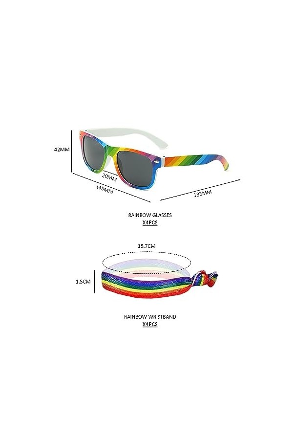TAFACE 4pcs Rainbow Sunglasses, 4pcs Rainbow Wristband, Rainbow Glasses, Gay Pride Rainbow Style Lunettes De Soleil, Lunettes
