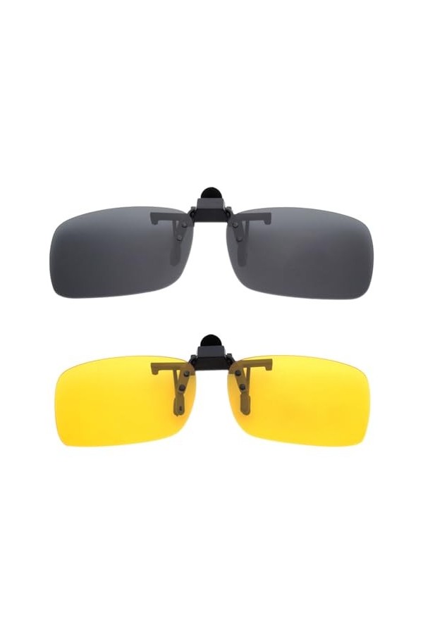 BOZEVON 2 Paires de Lunettes Clip sur - Flip Up lunettes de soleil Lunettes de Vision Nocturne Polarisé UV400 Anti-éblouissem
