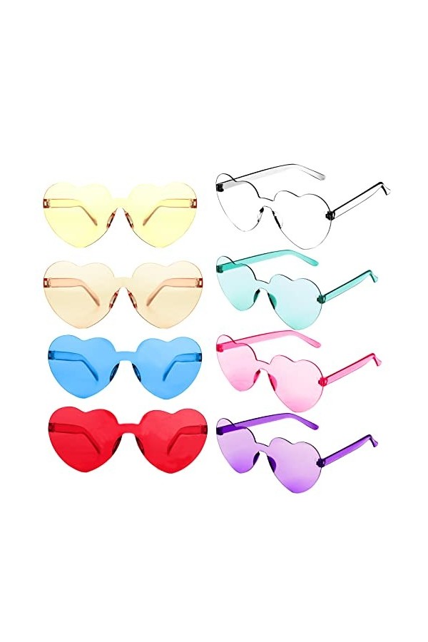 KINBOM 8 Pcs Lunettes de Soleil en Forme de Coeur, Élégantes Transparentes Lunettes de Soleil Sans Monture pour Adulte Femmes