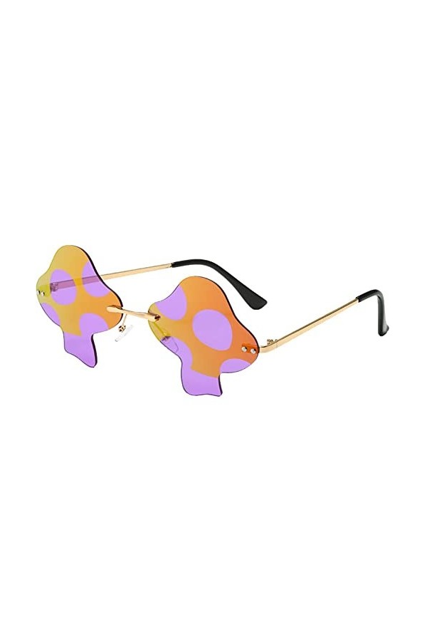 Lunettes de Soleil en Forme de Champignon Lunettes de Soleil irrégulières sans Jantes Lunettes Vintage Rave Lunettes pour Fem