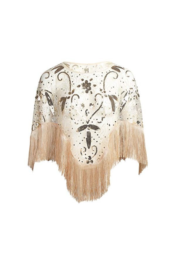 EORUBE 1920 s Châle Wraps Sequin Perlé Soirée Cape pour Gatsby Partie De Mariée Châle Femmes Soirée Cape Flapper Cover Up Or