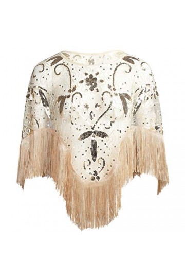 EORUBE 1920 s Châle Wraps Sequin Perlé Soirée Cape pour Gatsby Partie De Mariée Châle Femmes Soirée Cape Flapper Cover Up Or
