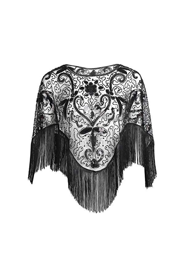 EORUBE 1920 s Châle Wraps Sequin Perlé Soirée Cape pour Gatsby Partie De Mariée Châle Femmes Soirée Cape Flapper Cover Up Or