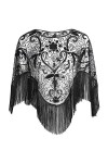 EORUBE 1920 s Châle Wraps Sequin Perlé Soirée Cape pour Gatsby Partie De Mariée Châle Femmes Soirée Cape Flapper Cover Up Or