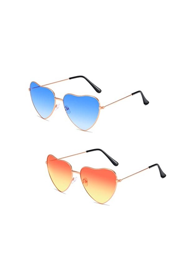 WXNPA 2Pcs Lunettes Coeur Hippie Lunettes de Soleil CoeurLunette en Forme de Coeur pour Voyage Femme Homme Fantaisie Déguisem