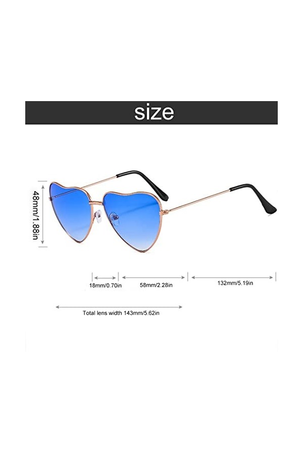 WXNPA 2Pcs Lunettes Coeur Hippie Lunettes de Soleil CoeurLunette en Forme de Coeur pour Voyage Femme Homme Fantaisie Déguisem