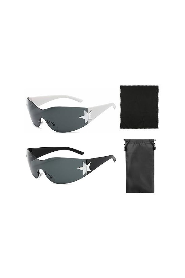 TAFACE 2 Lunettes De Soleil Pentagramme, 1 Chiffon à Lunettes, 1 Sac à Lunettes, Lunettes De Soleil Mode Rétro, Lunettes De S