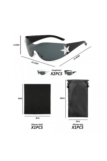 TAFACE 2 Lunettes De Soleil Pentagramme, 1 Chiffon à Lunettes, 1 Sac à Lunettes, Lunettes De Soleil Mode Rétro, Lunettes De S