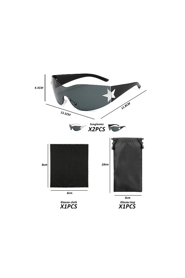 TAFACE 2 Lunettes De Soleil Pentagramme, 1 Chiffon à Lunettes, 1 Sac à Lunettes, Lunettes De Soleil Mode Rétro, Lunettes De S