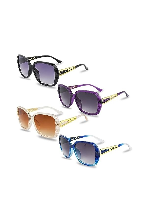 Kikuo 4 pièces Lunettes de soleil pour Femmes, Mode et élégantes grandes lunettes de soleil, Lunettes de soleil Carré Composi