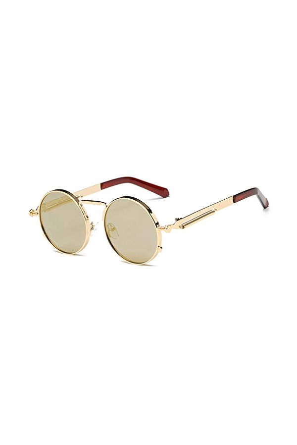 Yuandongxing Vintage Lunettes De Soleil Rondes Hommes Femmes Rétro Steampunk Lunettes De Soleil Revêtement Miroir Rond Cercle