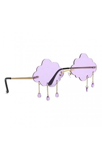 Lunettes de soleil en forme de nuage à pompons pour femme - Sans monture - Lunettes de soleil disco des années 90, violet
