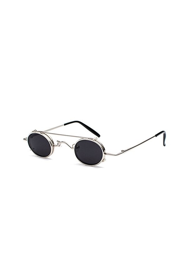 JiXuan Petit Rond Lunettes De Soleil Steampunk Hommes Femmes Retro Metal Clip sur Lunettes De Soleil Steamrunk Lunettes Vinta