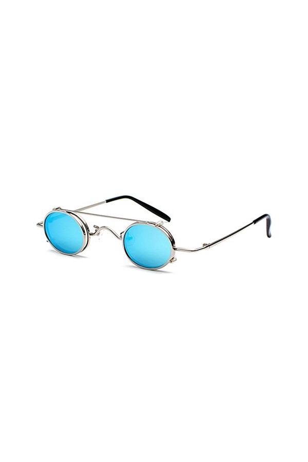 JiXuan Petit Rond Lunettes De Soleil Steampunk Hommes Femmes Retro Metal Clip sur Lunettes De Soleil Steamrunk Lunettes Vinta