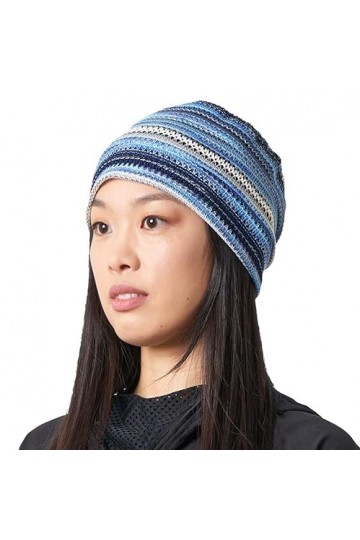 Bonnet Homme Chapeau Femme Crochet - Casquette Ete De Style Tricot Coloré Peruvien Boho Vintage Léger Unisexe Bleu Clair