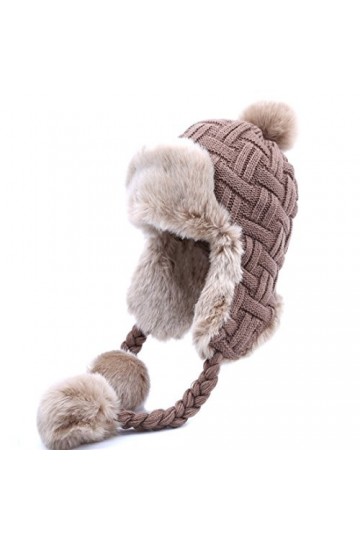 Kuyou Chapeau dhiver pour femme - Cache-oreilles - Trapper chaud - Fourrure, marron, taille unique