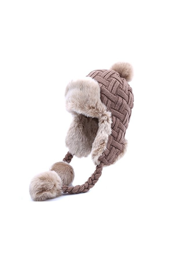 Kuyou Chapeau dhiver pour femme - Cache-oreilles - Trapper chaud - Fourrure, marron, taille unique