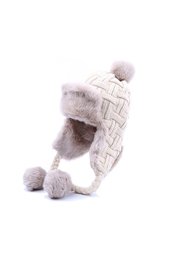 Kuyou Chapeau dhiver pour femme - Cache-oreilles - Trapper chaud - Fourrure, marron, taille unique