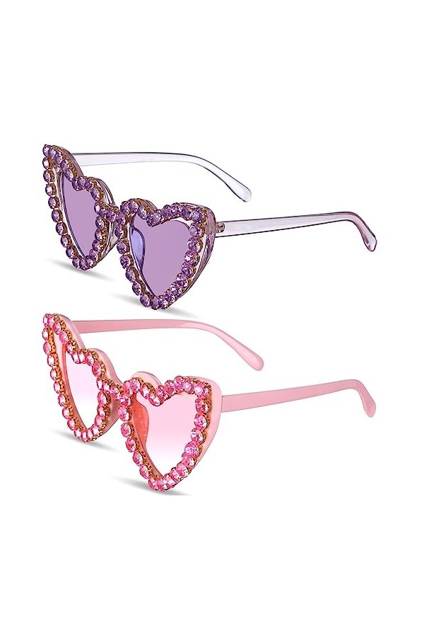 Tefexer Lunettes de soleil en forme de cœur en strass pour femmes et hommes, décoration de fête de mariage