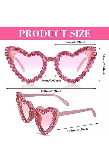 Tefexer Lunettes de soleil en forme de cœur en strass pour femmes et hommes, décoration de fête de mariage